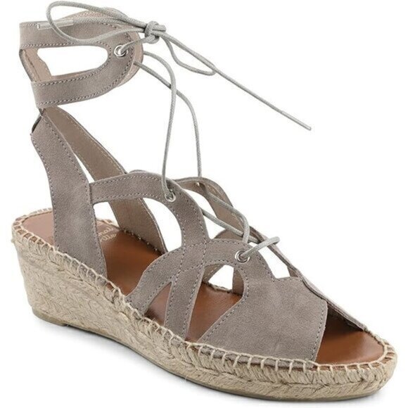 Andre Assous Deanna Gladiator Style Espadrille Wedge Sandals Size 9 Taupe Suede - Picture 1 of 14